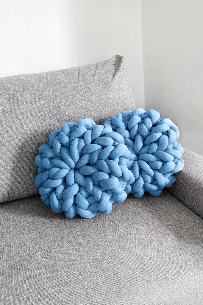 Round Pillow Chunky Knit Pillow Tube Cushion Set Sky Blue 74301