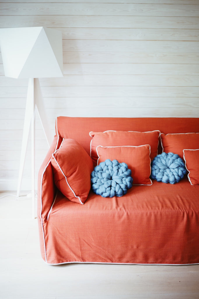 Sofa Throw Pillows Super Chunky Merino Wool Round Cushions Round Throw Pillow Sky Blue