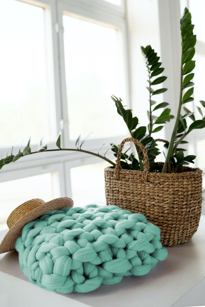 Throw Pillow Chunky Knit Cushion Throw Pillow Seed Stitch Mint