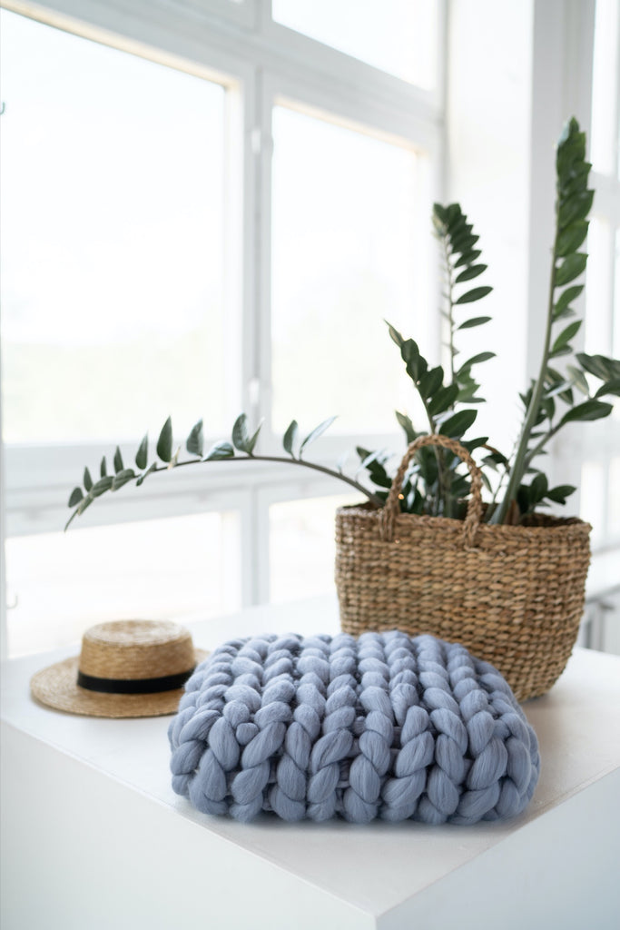 Throw Pillow Decorative Cushion Throw Pillow Stockinette Stitch Grey