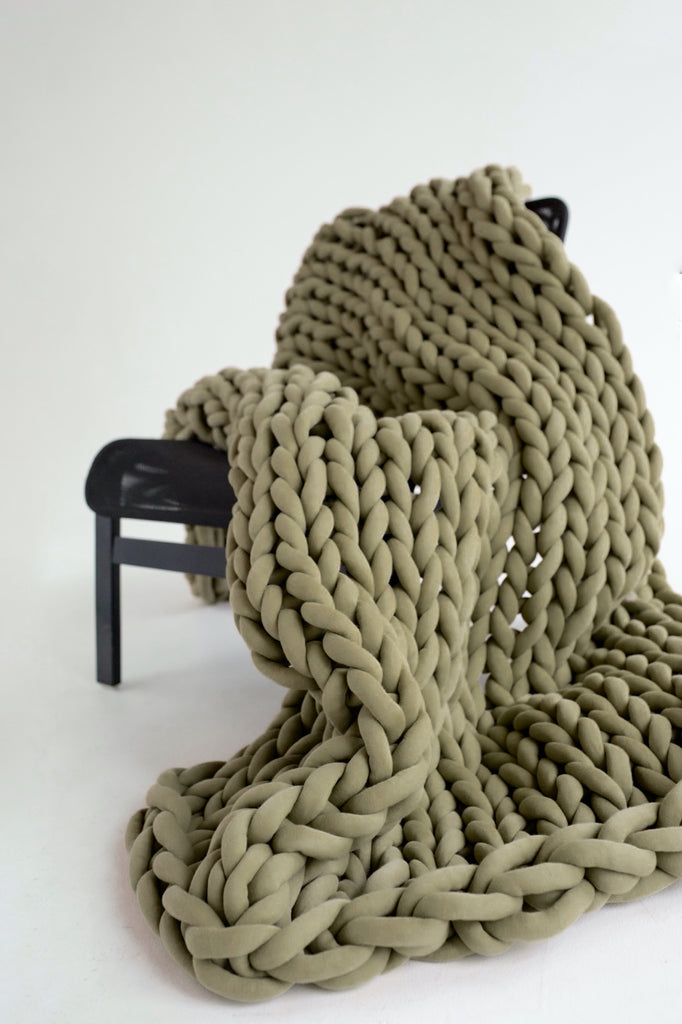 Weighted Blanket Braided Blanket Cotton Chunky Knit Tube Yarn Blanket Olive Green 2223
