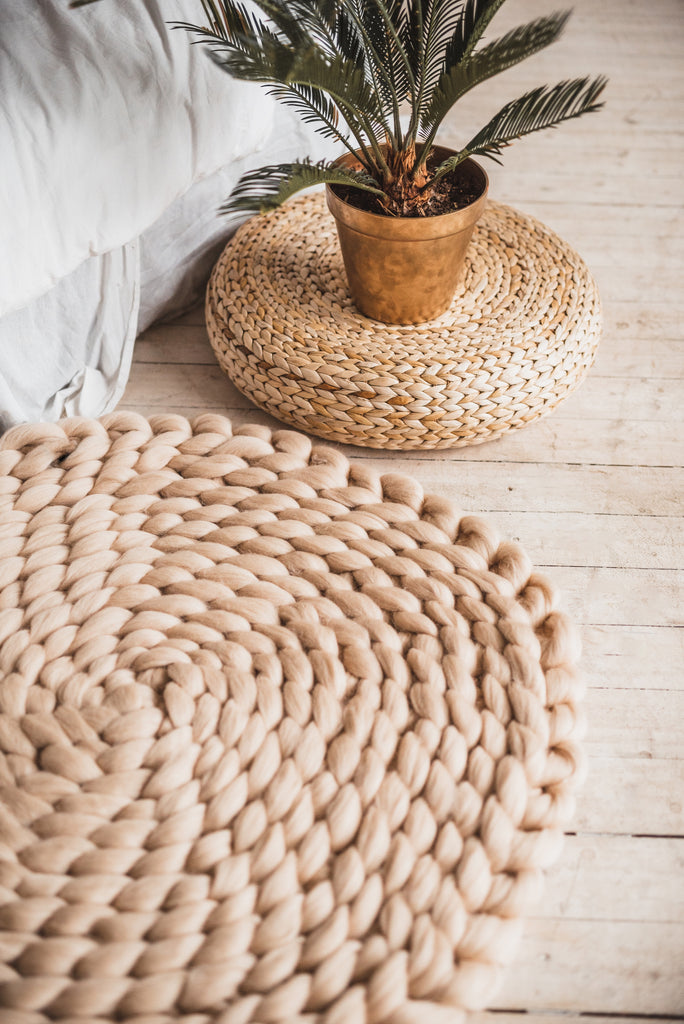 Circle Rug, Arm Knitted from Extra Fine Merino Wool