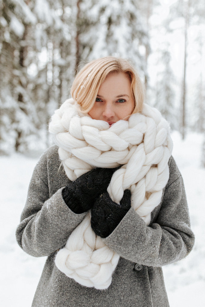 Wool Scarf Chunky Knit Scarf Oversized Scarf Winter White 683